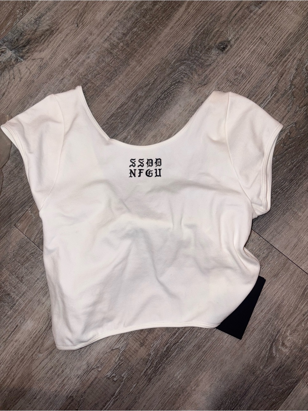 Darc Sport White Scoop Neck Crop Top with Embroidered Chest Logo